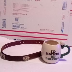 Vintage golf belt& golf mug
